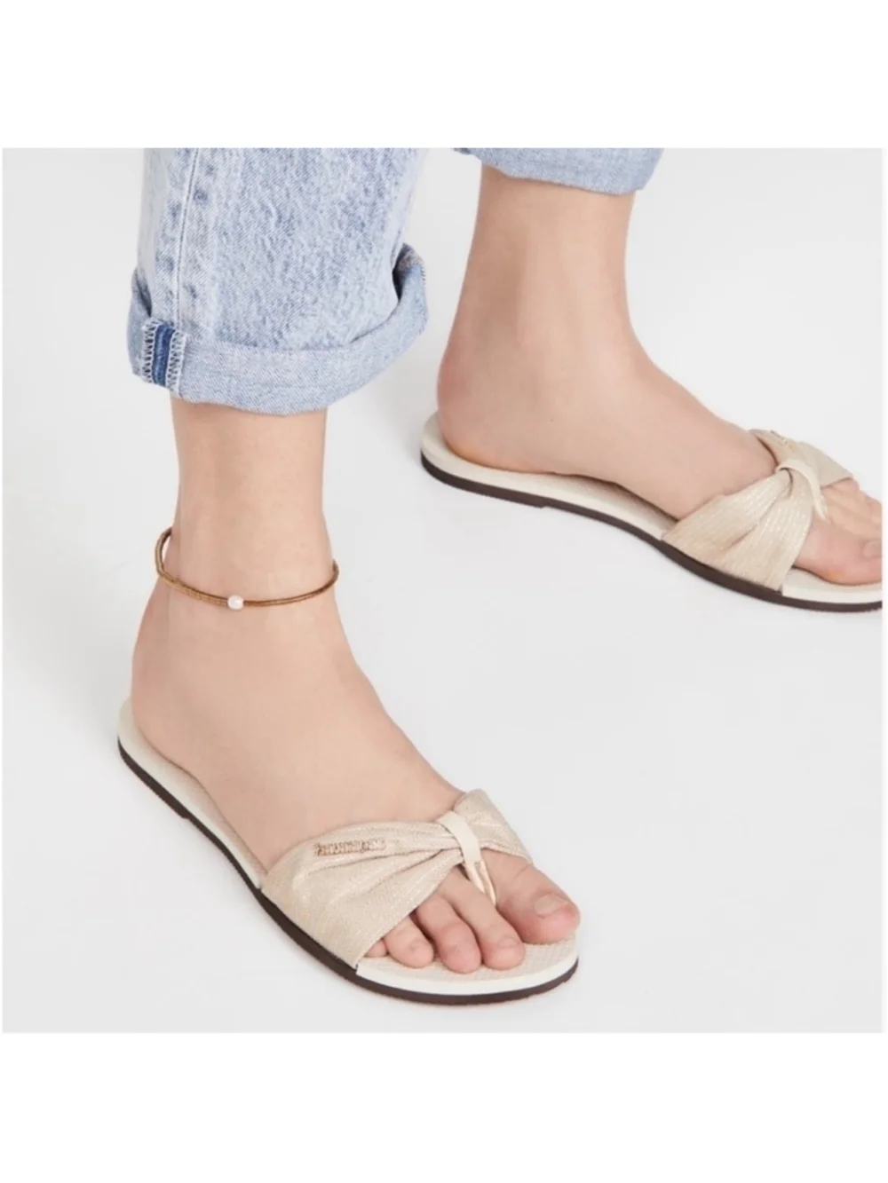 Havaianas You St. Tropez Metallic Shine Sandals Flip Flops Beige Women's 7/8